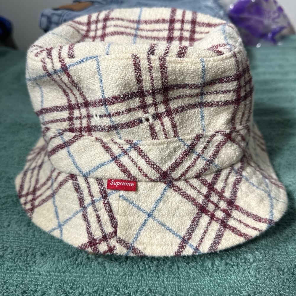 Loro Piana Cream and Burgundy Plaid Hat